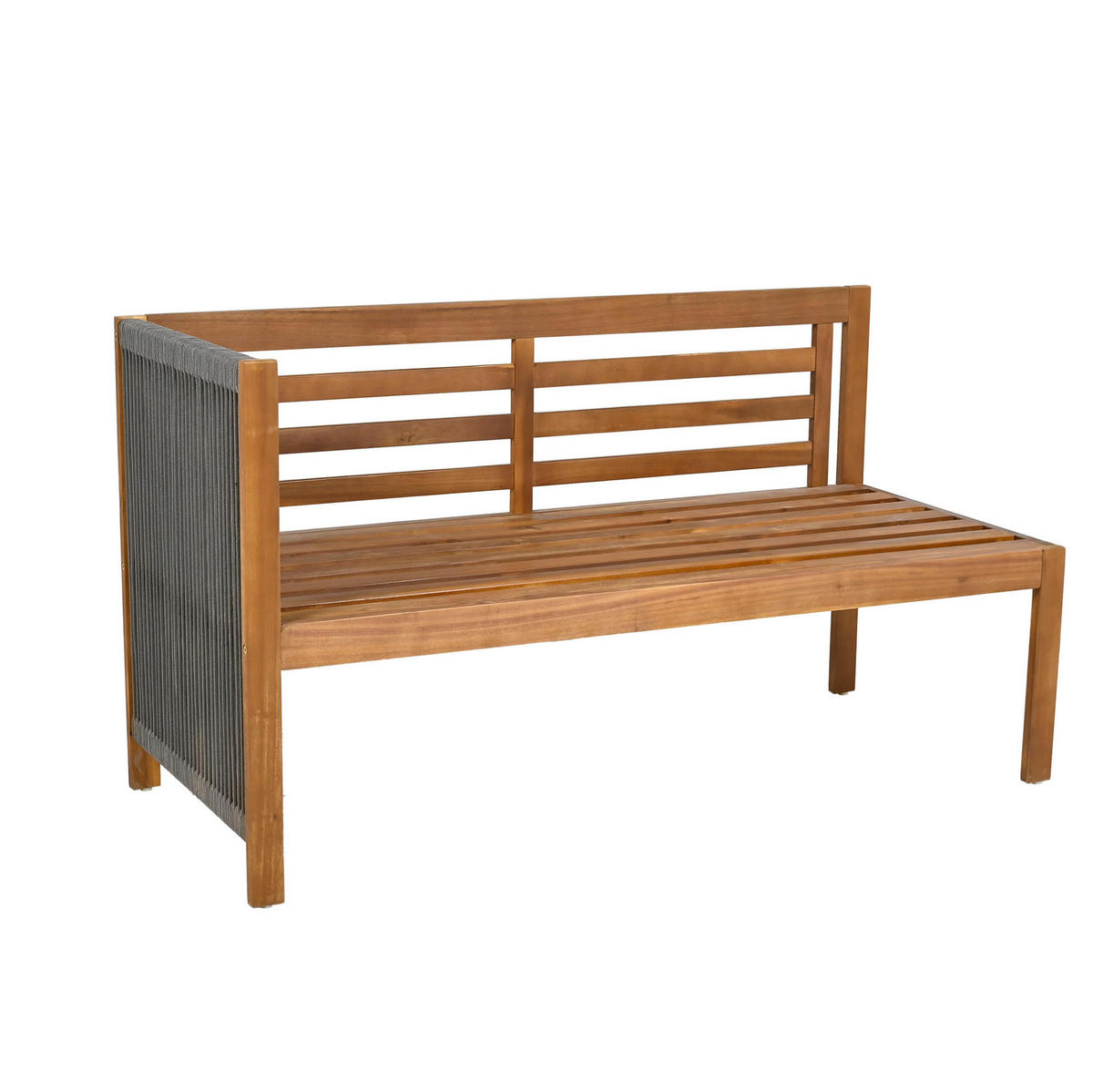 GARTENMÖBEL-SET mit Ecksofa und Couchtisch, Akazienholzrahmen mit Seilgeflecht, Grau - Grau, Textil - Redom