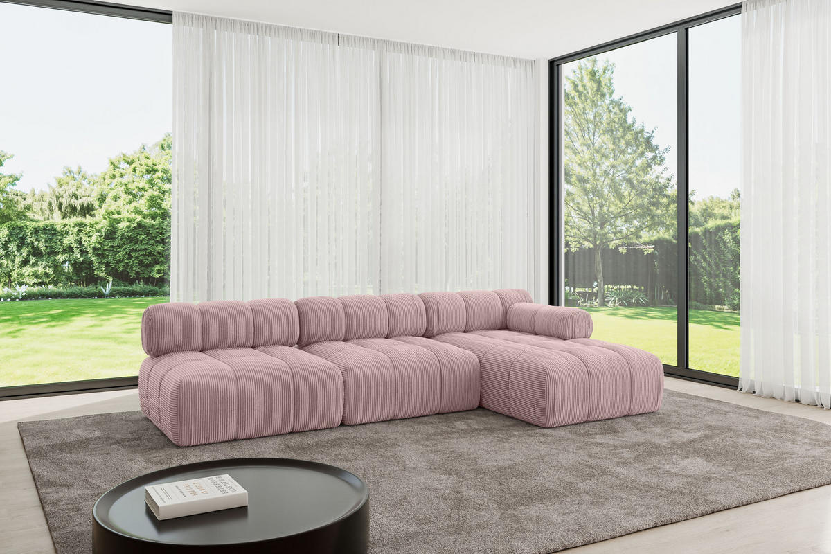 ECKSOFA modulares Sofa Razon-L2 - 285x160x70 cm Rosa Cord - Rosa, Holzwerkstoff/Textil (285/160cm) - ALTDECOR