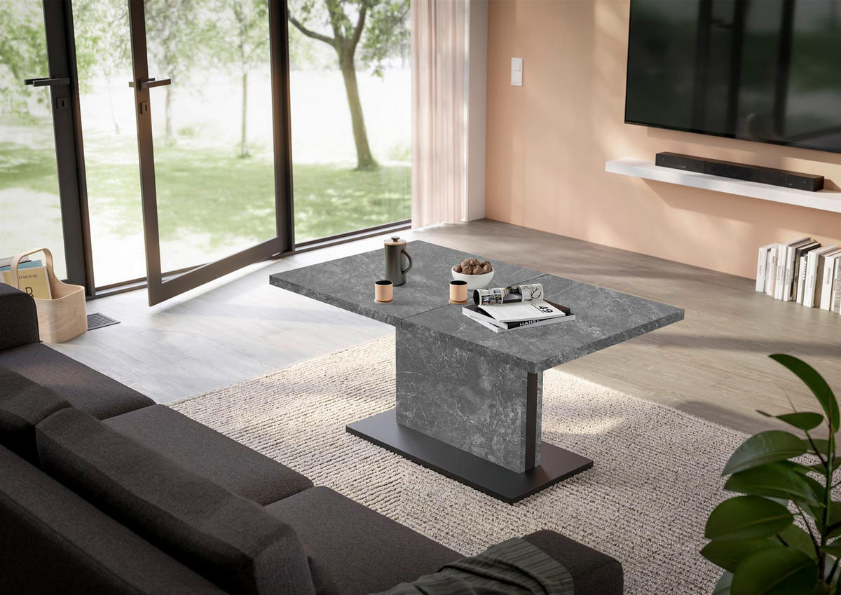 COUCHTISCH Höhenverstellbar Else 3 120x56x70 Holz Keramikoptik Grau - Schwarz/Grau, Holzwerkstoff (120/70/56cm) - 58aufmkessel