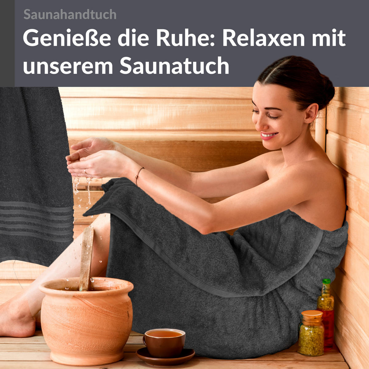 SAUNATUCH 80x200 cm 2er Set London Anthrazit Grau - Anthrazit, Textil (80/200cm) - Lashuma