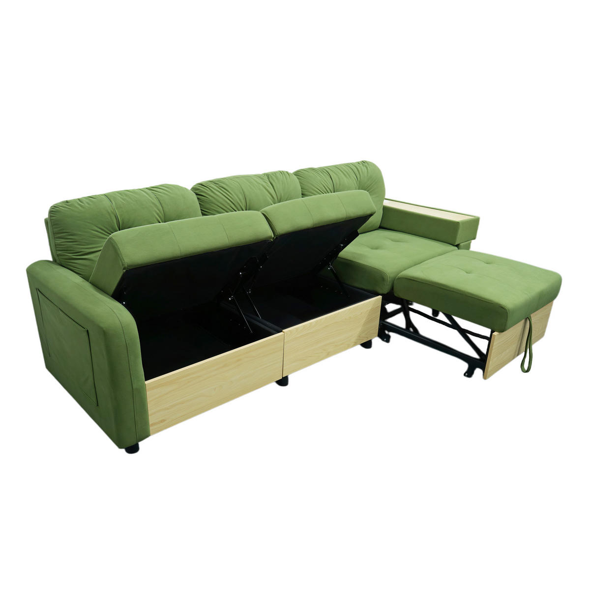 ECKSOFA 228/115/78 cm Grün mit ausziehbarer Ottomane, USB-Anschluss und Stauraum - Grün, Textil (228/80cm) - Oxeza