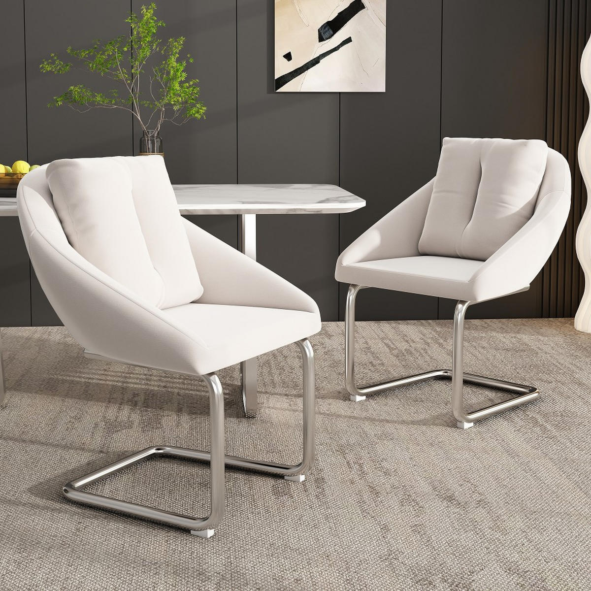 STUHL-SET 2 Stück mit Kissen in Beige，gewölbte Stützbeine - Beige, Textil (59/82/57cm) - KOMHTOM