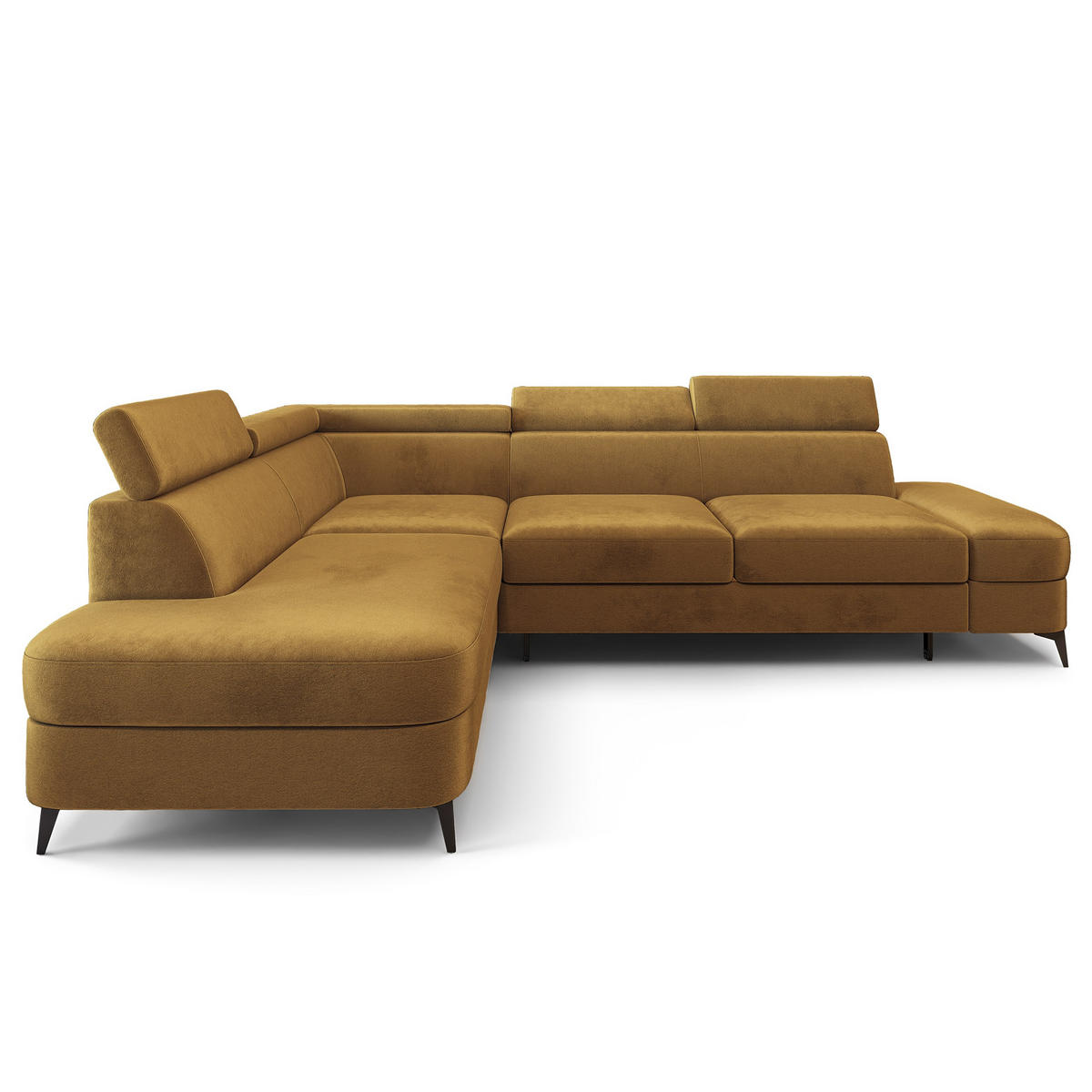 ECKSOFA AVISE M L-S Gelb Velours-Stoff mit Schlaffunktion - Gelb, Holzwerkstoff/Textil (268/195cm) - MASSENO