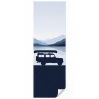 KINDERTAPETE - Auto - See - Berge - Blau - 100x300 cm - Blaugrau, Papier (100/300cm) - OnlyWow