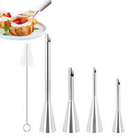 SPRITZTÜLLEN Set Edelstahl 4-teilig mit Reinigungsbürste - Silberfarben, Metall (2.5/1/14.1cm)