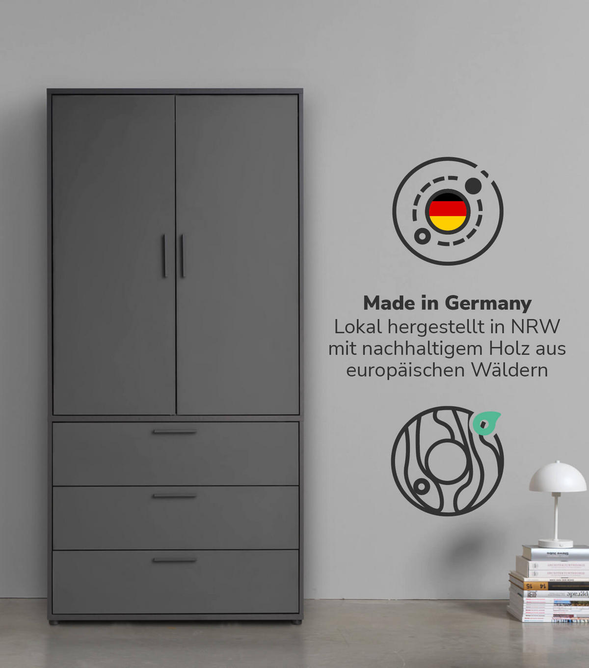 KLEIDERSCHRANK Der Grenzenlose - Anthrazit, Holzwerkstoff (90/187/58cm) - Mokebo