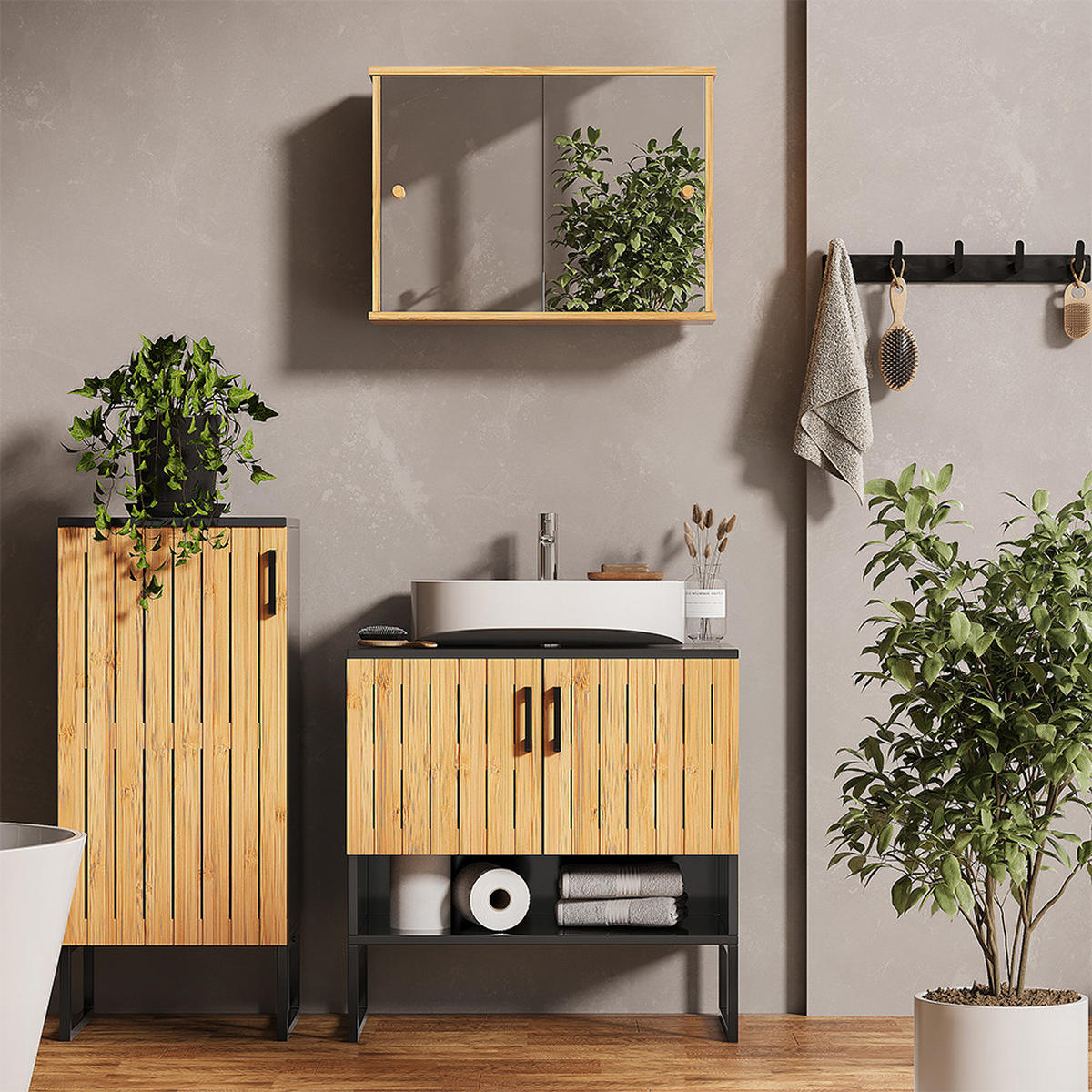 KOUPELNOVÝ NÁBYTEK Vayra Bambus - černá/zelená barva, kompozitní dřevo (60/65.5/33cm) - Vicco