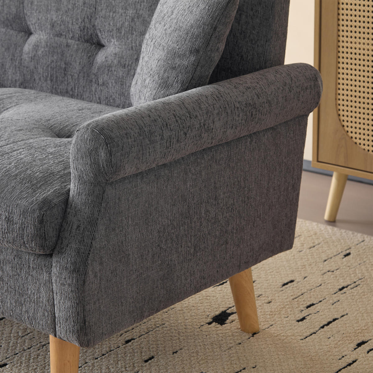 2-SITZER-SOFA Chenille Grau mit Kissen - Grau, Holzwerkstoff/Textil (162/77/74cm) - WISHDOR