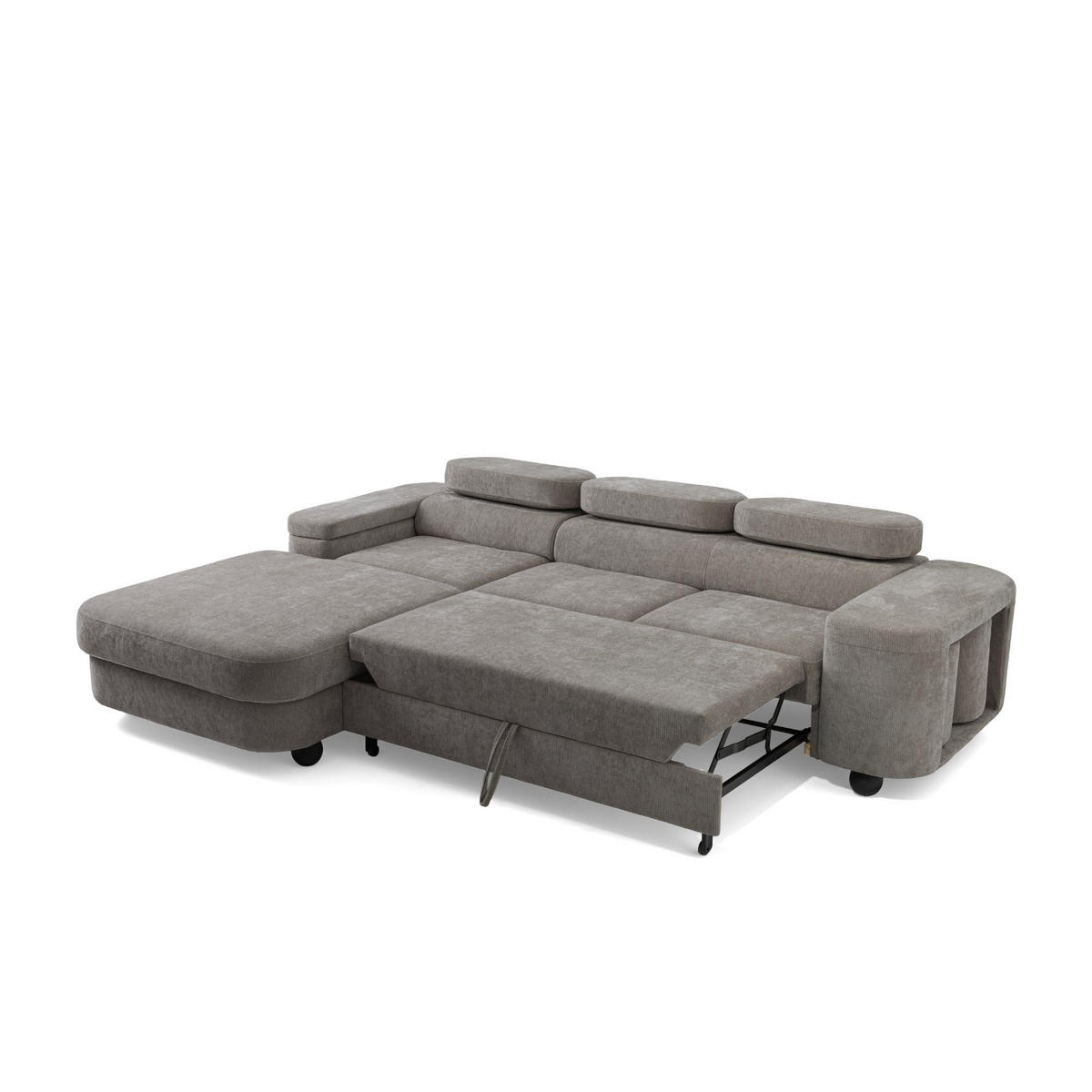 ECKSOFA LOVE L Links mit Schlaffunktion 124x210 Chenille Grau - Schwarz/Grau, Holz/Textil (284/205cm) - Muffo