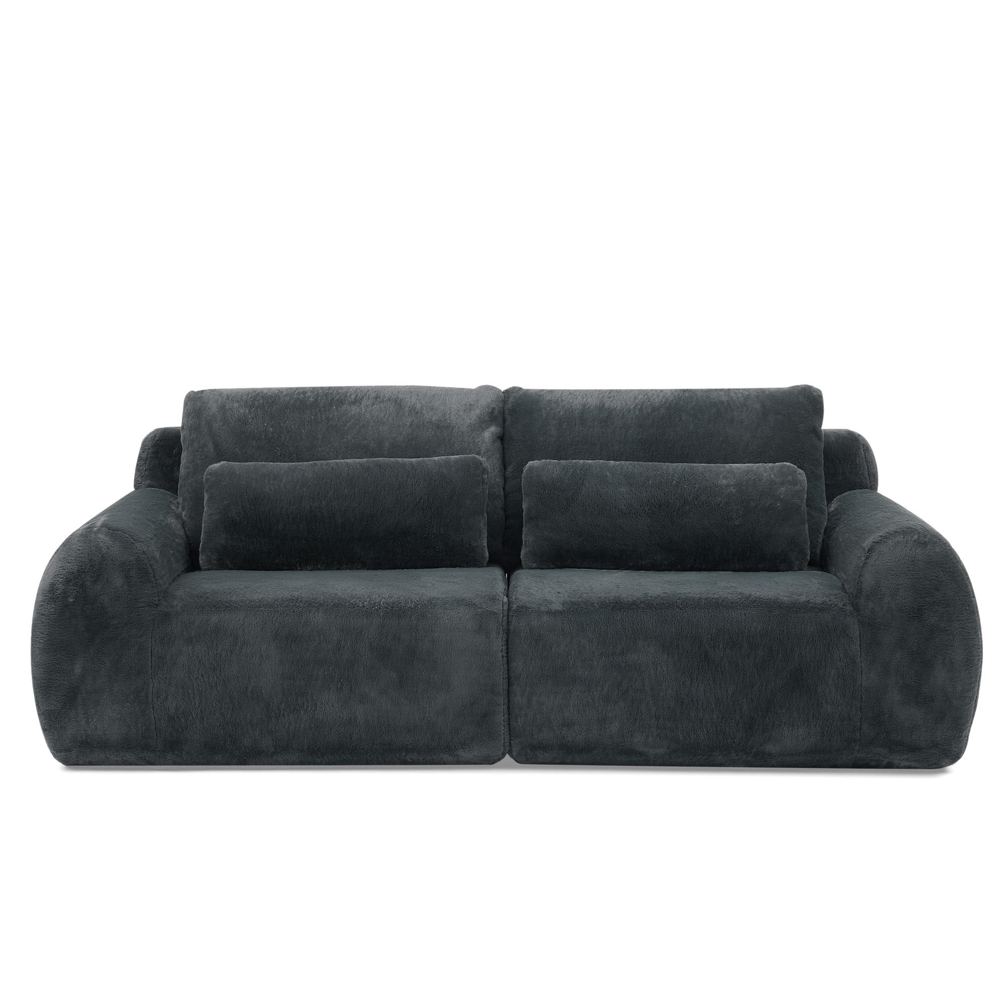 2-SITZER SOFA Kaninchenstil-Kunstfell Grau mit USB und Magazintasche - Grau, Textil (208/81/101cm) - WISHDOR