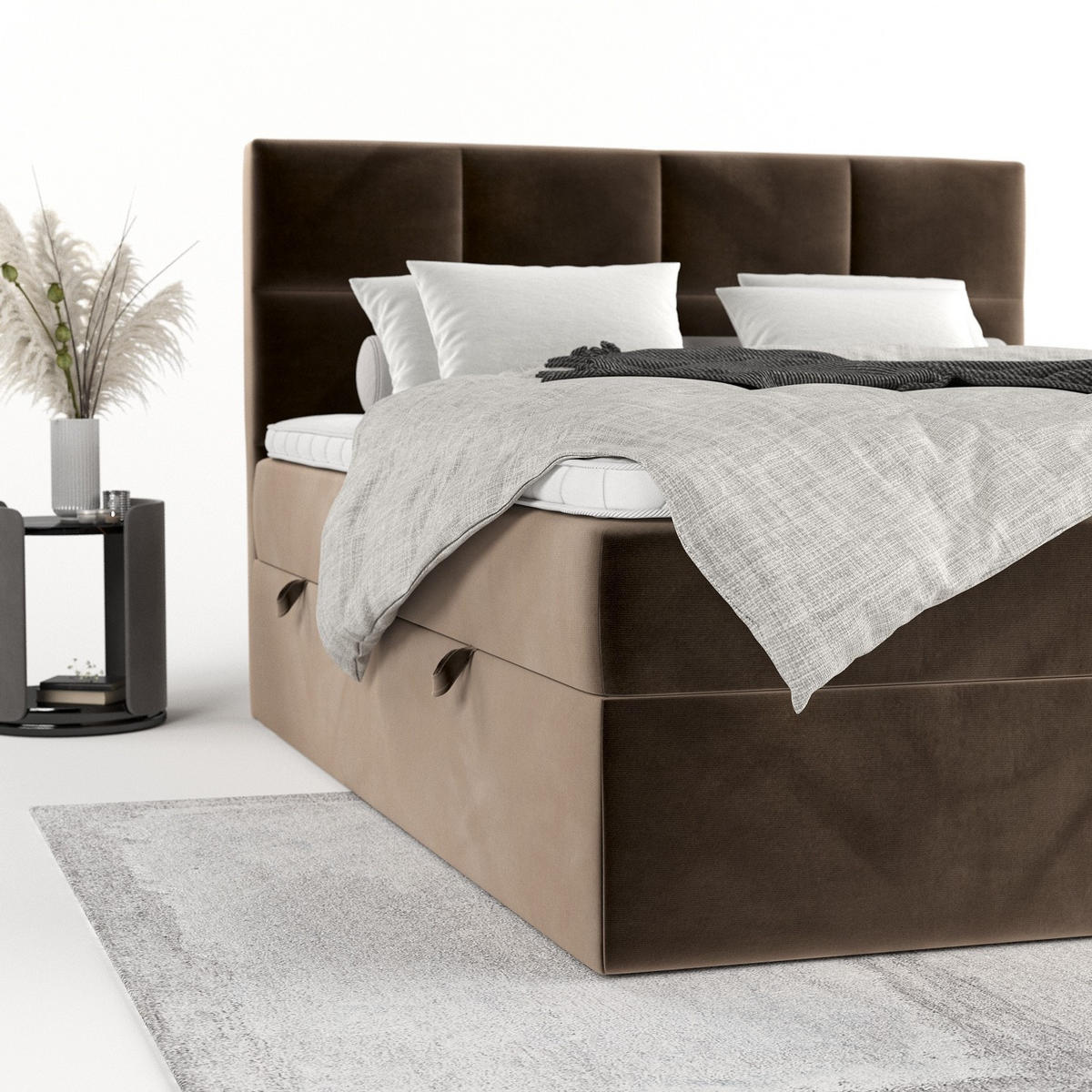 BOXBETT Oris 180/200 cm Braun im Paros Stoff - Schwarz/Braun, Holz/Holzwerkstoff (180/200cm) - AltaBeds