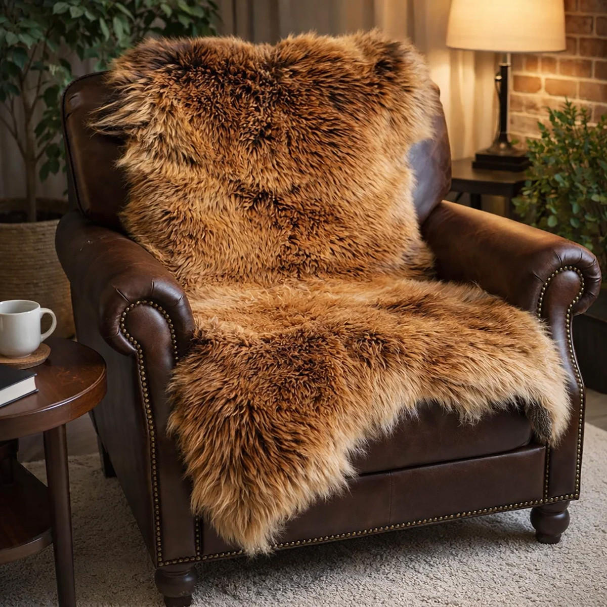 FELL Öko Lammfell Schaffell Gold Braun ca. 115 cm - Goldfarben/Braun, Fell (65/115cm) - Provellus