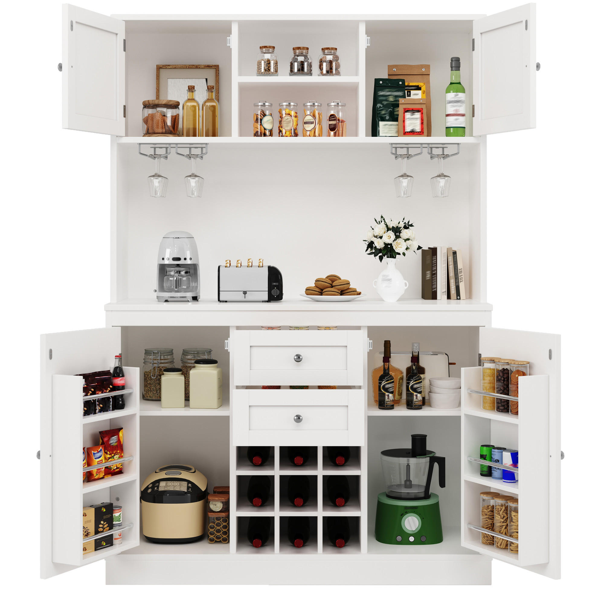 BUFFET 120/188/40 cm Weiß aus MDF und Metall mit Weinregal - Weiß, Holzwerkstoff (40/188/120cm) - OKMYHOME