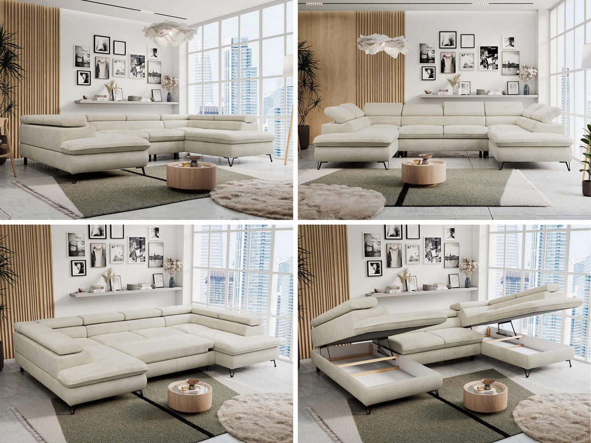 WOHNLANDSCHAFT PETER U Velvet Beige - Beige/Schwarz, Textil/Metall (346/76/208cm) - MKS