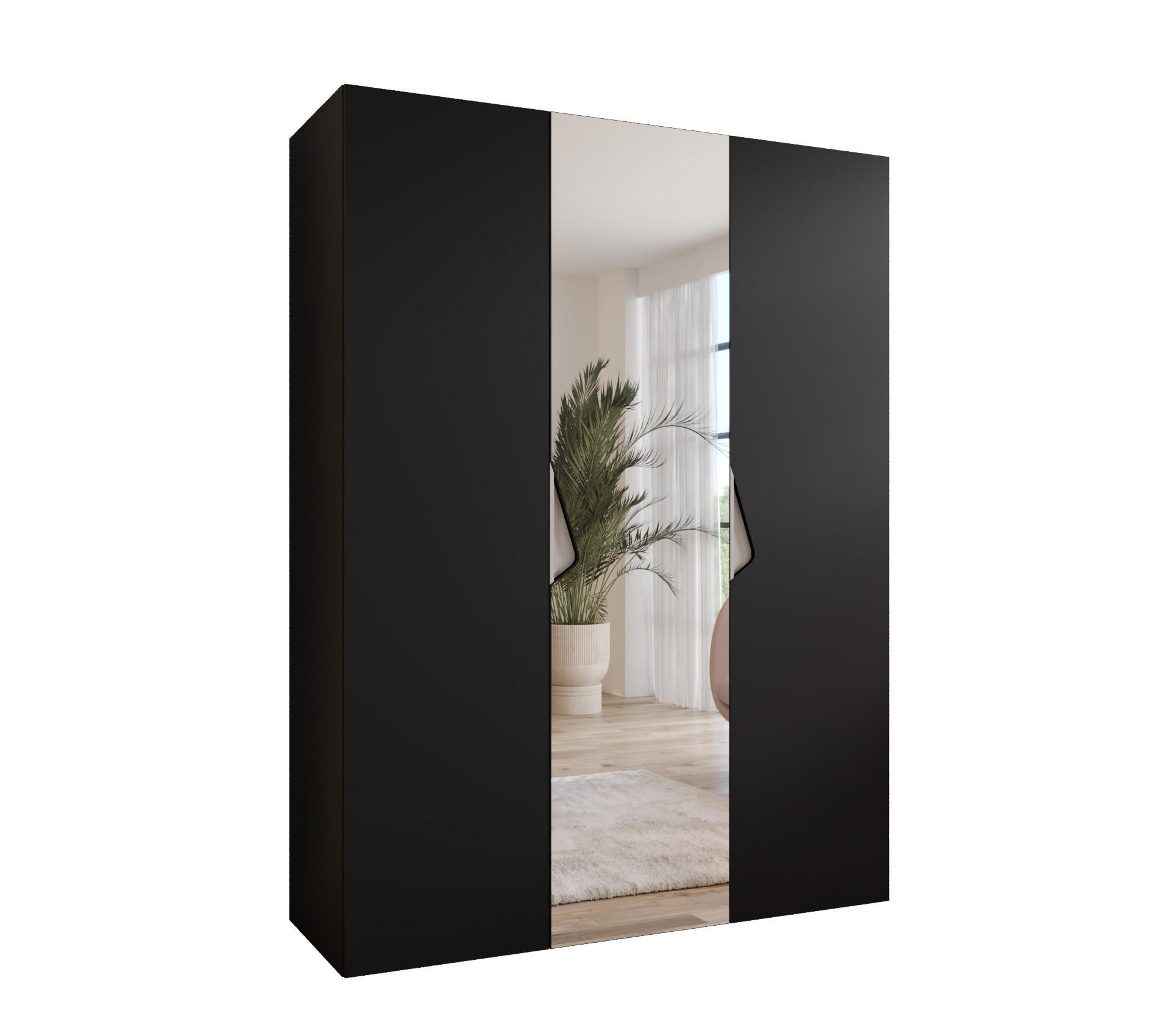 DREHTÜRENSCHRANK 202/150/52 3-türig - Beige/Schwarz, Holz/Metall (150/202/52cm) - Abiks Möbel