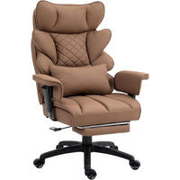 GAMING-STUHL & gefederten Sitzkissen Lendenwirbelstütze und Fußstützen - Braun, Leder (76/121/60cm)
