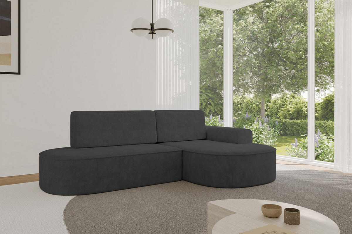ECKSOFA mit Schlaffunktion und Bettkasten Ottomane Rechts MARI-L1-S - 283x167x85 cm Dunkelgrau Velours - Dunkelgrau/Schwarz, Holzwerkstoff/Kunststoff (167/283cm) - ALTDECOR