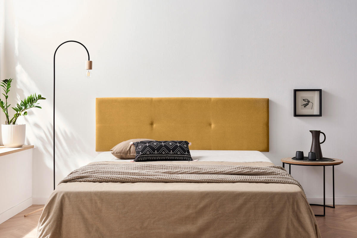 KOPFTEIL gepolstert ALMA Aqualine 130x50x5 cm - Senf - Moonia - Currygelb, Holz (130/5/50cm)