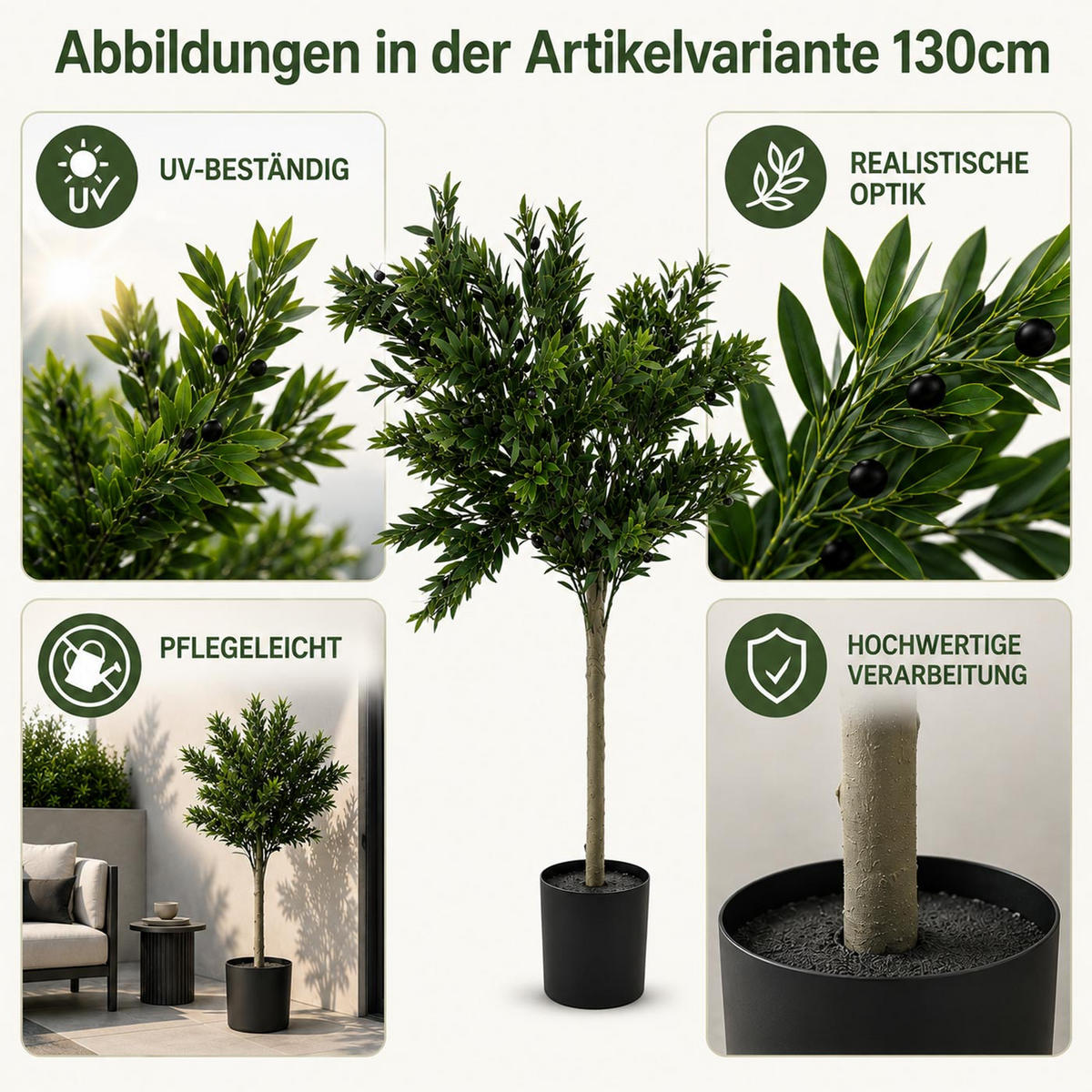 KÜNSTLICHER OLIVENBAUM Grün - Grün, Kunststoff (130cm) - MCW