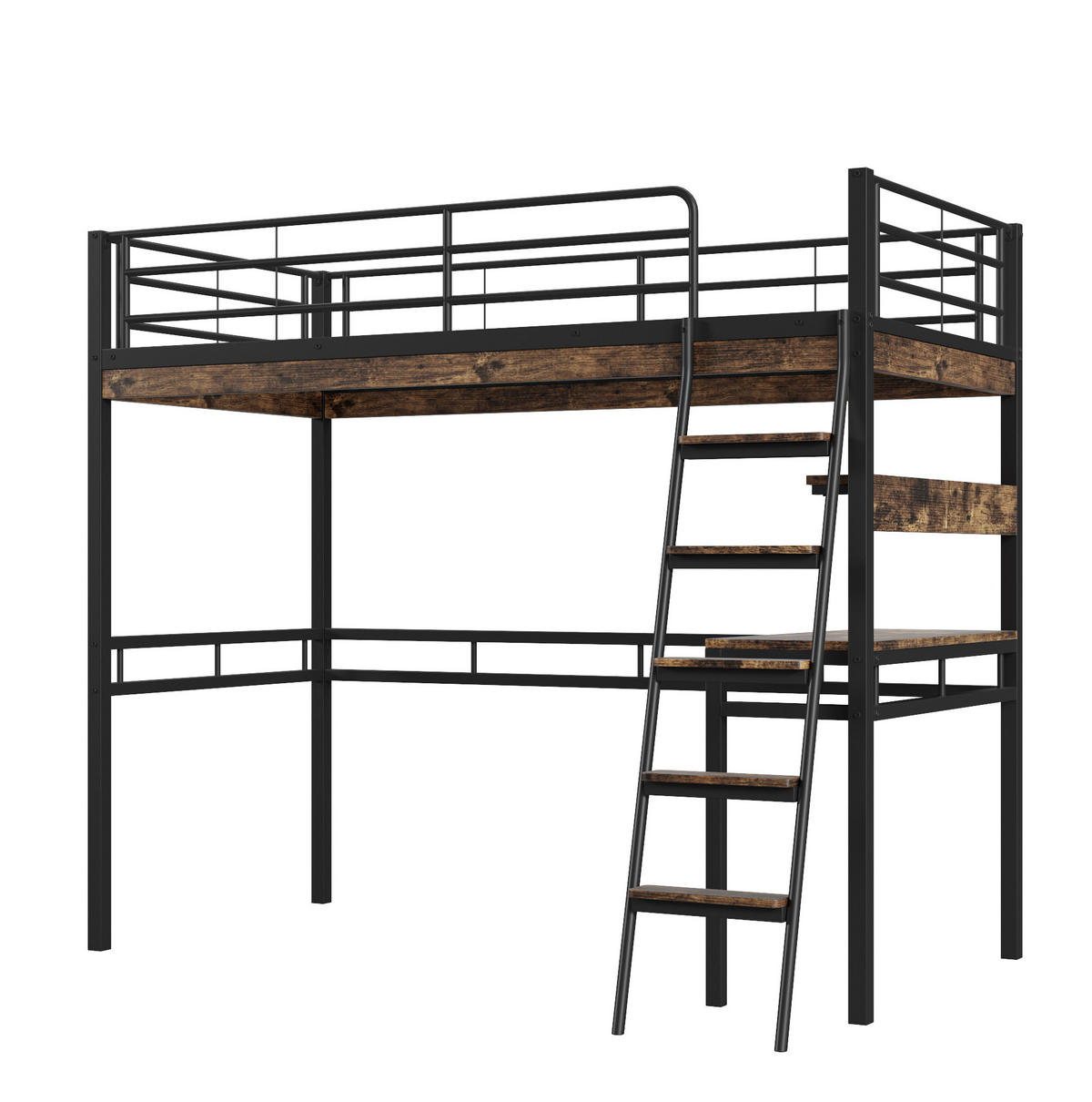 HOCHBETT 90/200 cm, Schwarz mit Schreibtisch und Regalen, ohne Matratze - Schwarz, Metall (90/200cm) - MIVRAY
