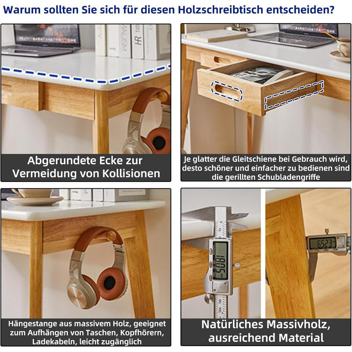 COMPUTERTISCH Holz Weiß mit Schublade und Hängestange 100 x 50 x 75 cm - Weiß, Holz (100/50/75cm)
