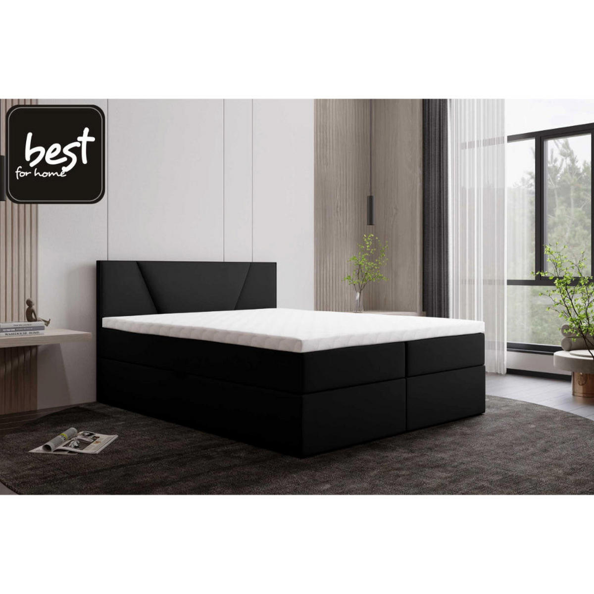 BOXBETT Jubilee Bonellfederkern inkl. Topper - Schwarz, Holz/Holzwerkstoff (200/200cm) - Best For Home