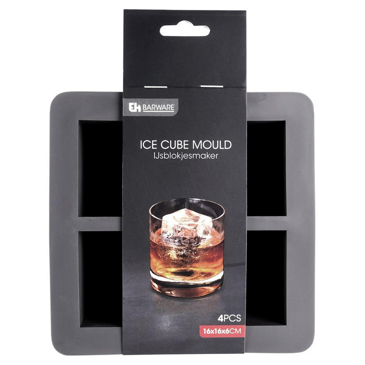 EISWÜRFELFORMER große Würfel XL für Whisky 16/16/6 cm - Anthrazit, Kunststoff (16/6/16cm) - Excellent Houseware