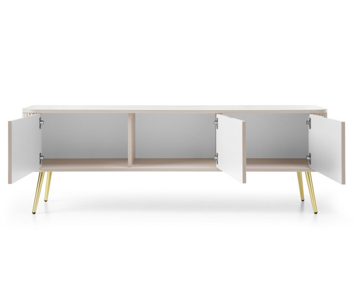 LOWBOARD Salvia 3T Beige, Gold 168/56/39 cm – mit geriffelten Fronten und hohen Beinen - Beige/Goldfarben, Holzwerkstoff/Metall (168/56/39cm) - AX Living