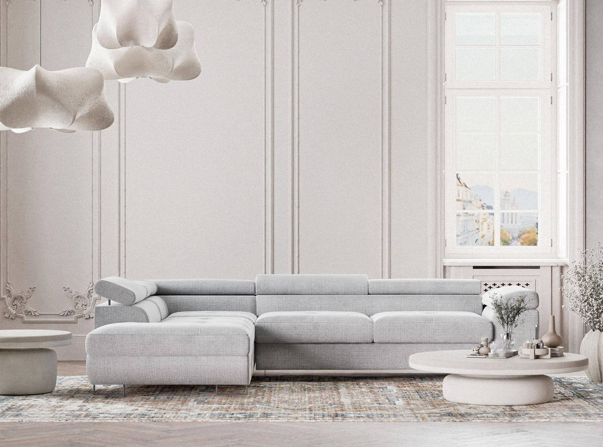 ECKSOFA Concord Grau Chenille-Stoff - Links Seite - Schwarz/Grau, Holz/Holzwerkstoff (203/277cm) - Maison de Reve