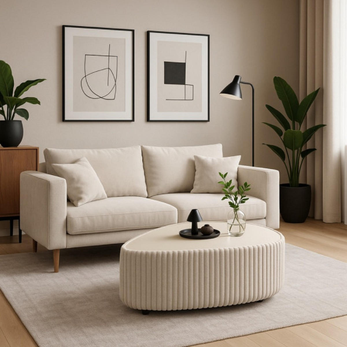 TISCH Creme MIJA Polsterstoff Tilia - Weiß, Holzwerkstoff (96/96/42cm) - Sepro Meble