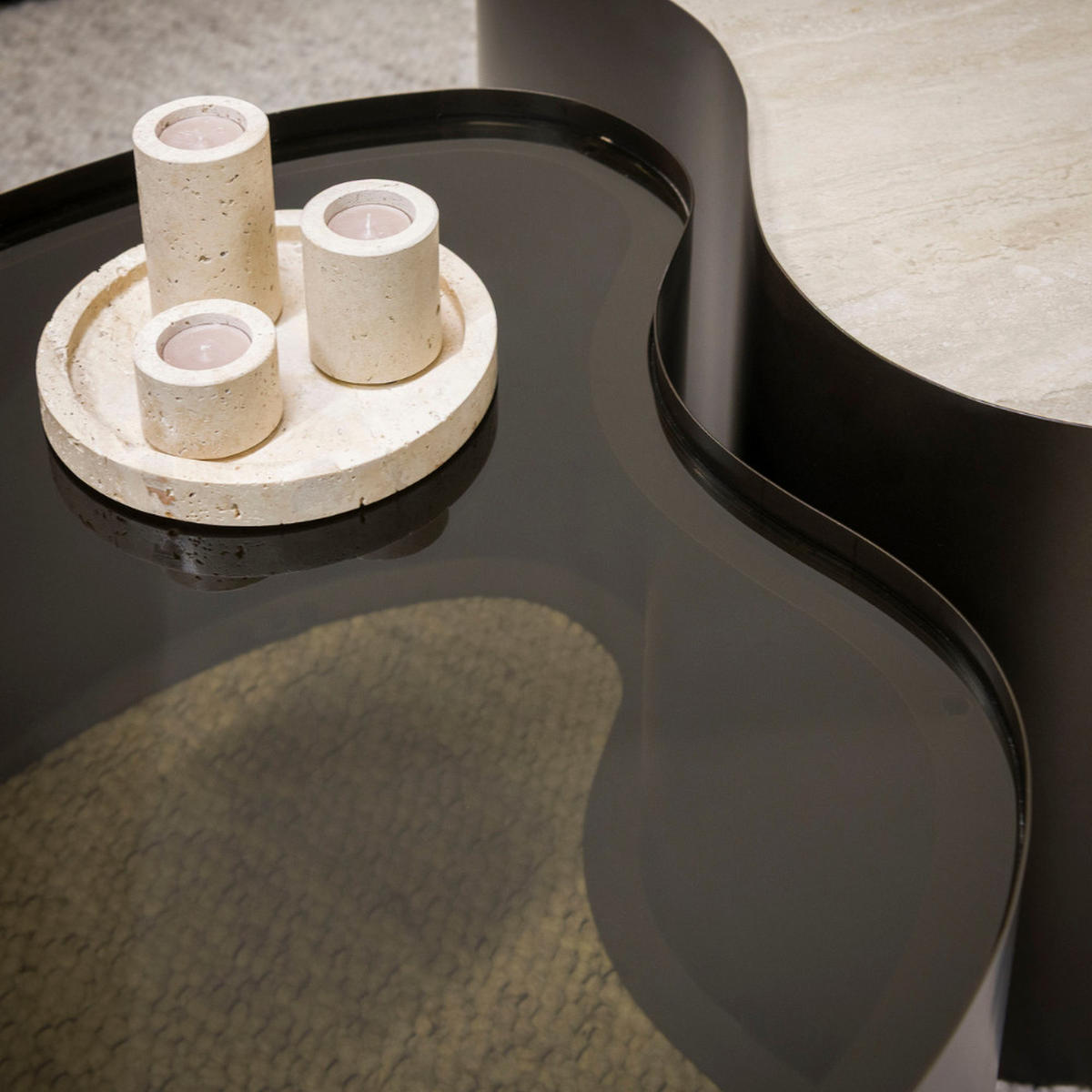 COUCHTISCH-SET AURELIA FUSIONE Organische Satztische aus Keramik, Glas & Bronze - Schwarz, Glas/Keramik (80/102/41cm) - alesvelt