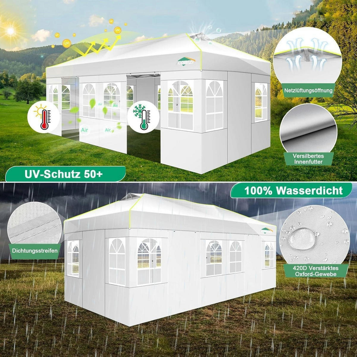 FALTPAVILLON 3 x 6 m Weiß mit 6 Seitenwänden - Weiß, Textil (300/298.2/600cm)