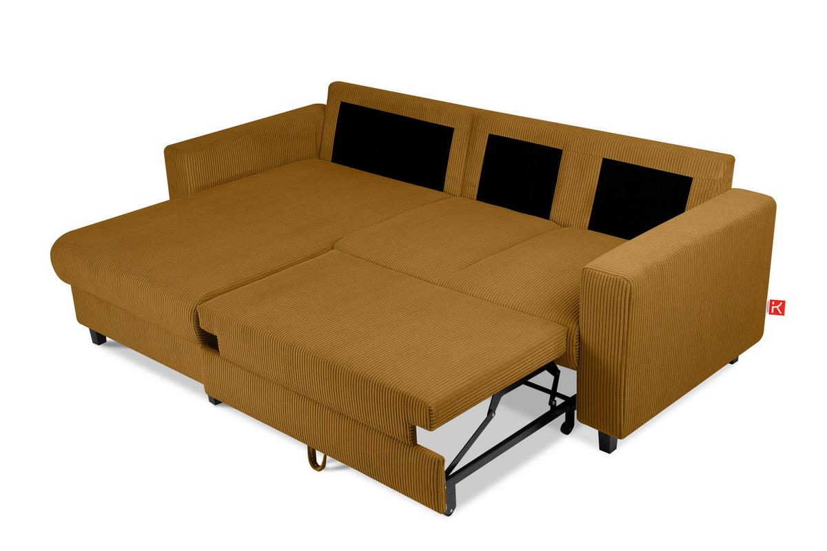 ECKSCHLAFSOFA EGRET Links mit Bettkasten, Cord-Stoff, gelb - Gelb, Textil (234/90cm) - KONSIMO®