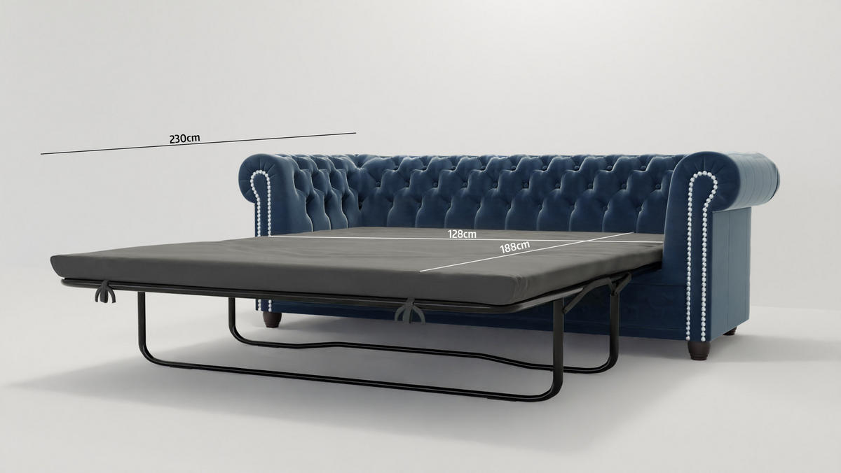 SITZGARNITUR mit Schlaffunktion 3+2+1 Chesterfield Nyx Marineblau Samt - Dunkelblau/Braun, Holz/Textil (203/72/86cm) - S-Style Möbel