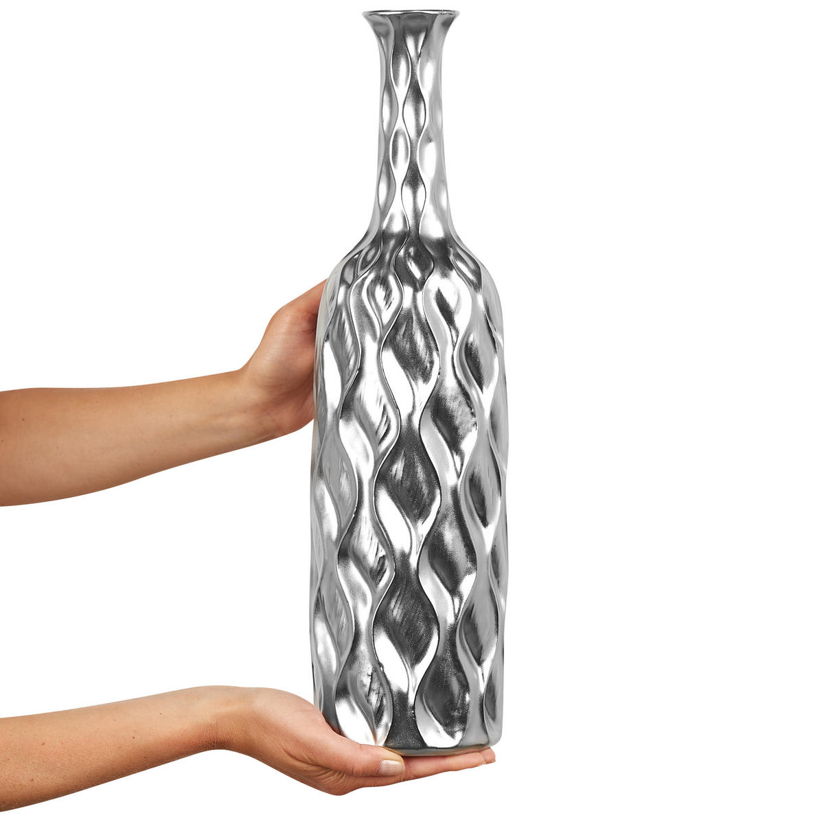 DEKOVASE Steinzeug silber Bassania - Silberfarben, Stein (45cm) - Beliani