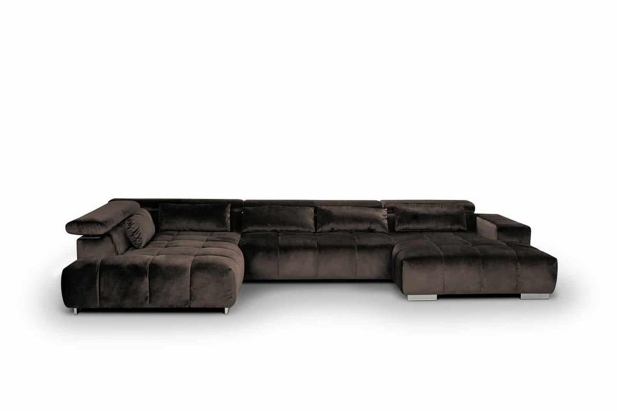 WOHNLANDSCHAFT XXL mit verstellbaren Kopflehnen, Velvet-Stoff - Silberfarben/Braun, Textil/Metall (409/73/225cm) - Cotta