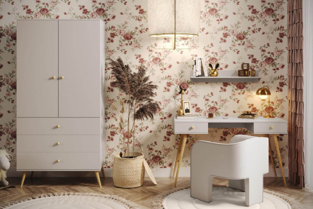 SCHRANK Kaschmir Boho Stil Mit Schubladen Und Kleiderstange - Kaschmir/Beige, Holzwerkstoff (100/202/52cm) - Sepro Meble