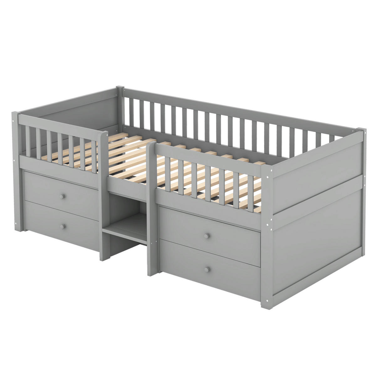 BETT halbhoch mit 4 Schubladen 90x200 cm Kiefernholz Grau - Grau, Holzwerkstoff (90/200cm) - Beauniv