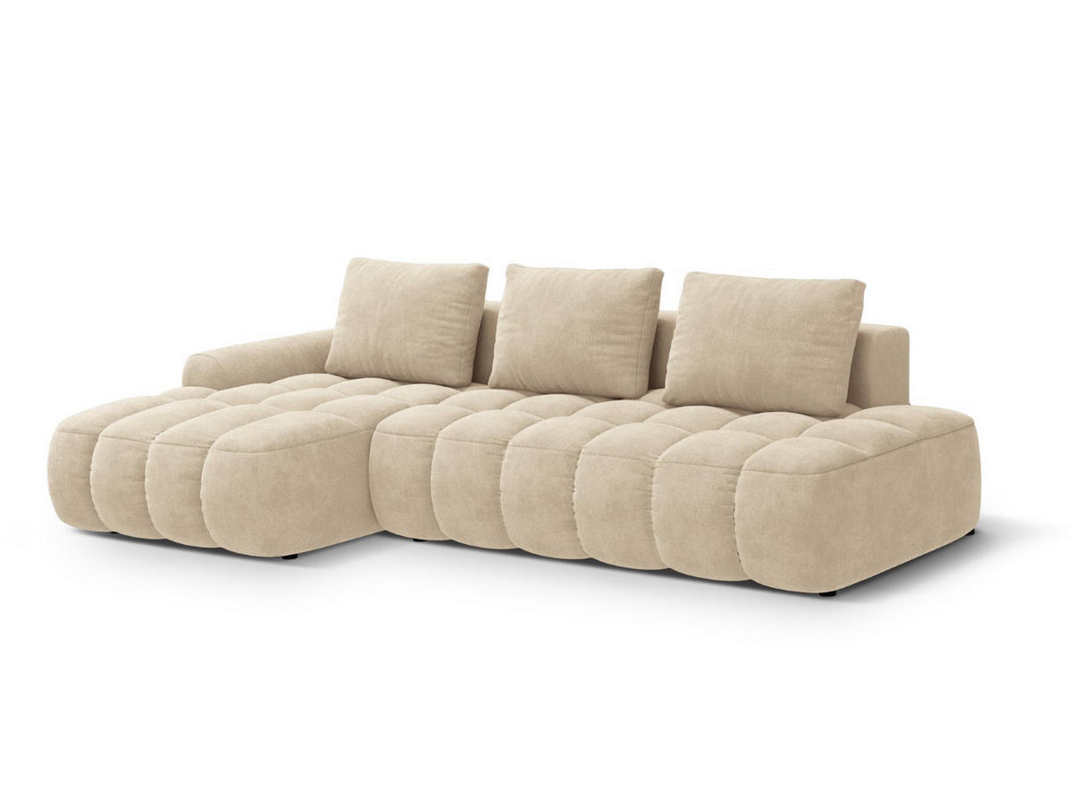 AUSKLAPPBARES-ECKSOFA links mit Container Linz aus Samt leichtes beige 3 Sitzplätze - Creme, Textil (142/275cm) - Cosmopolitan Design