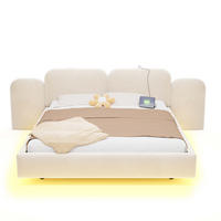 POLSTERBETT 180*200cm mit LED, USB und Stauraum, Beige - Beige, Textil (180/200cm) - FLIEKS