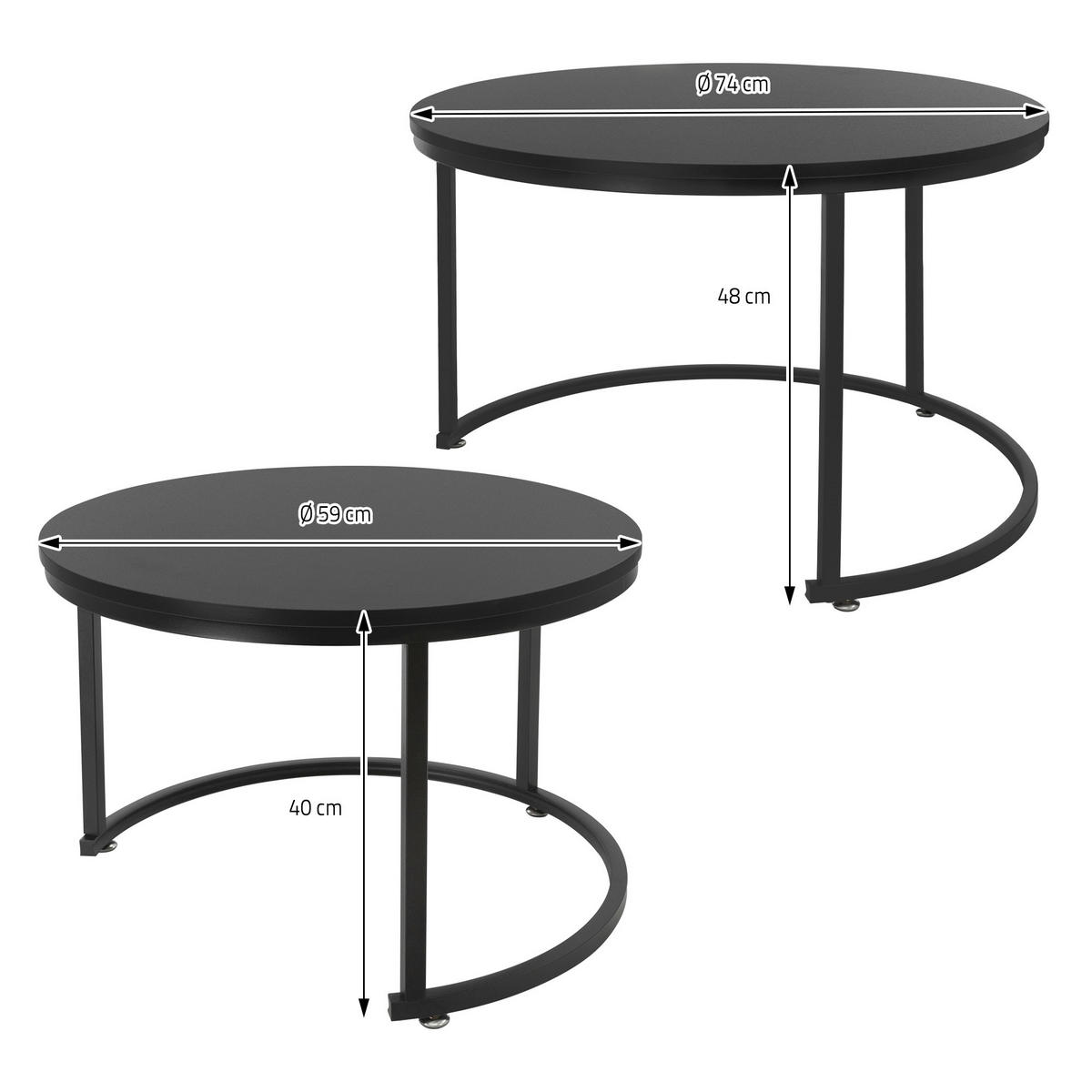 COUCHTISCH rund Schwarz 74/74/48-59/59/40 cm 2er Set - Schwarz Hochglanz, Metall (74/48/74cm) - ML-DESIGN