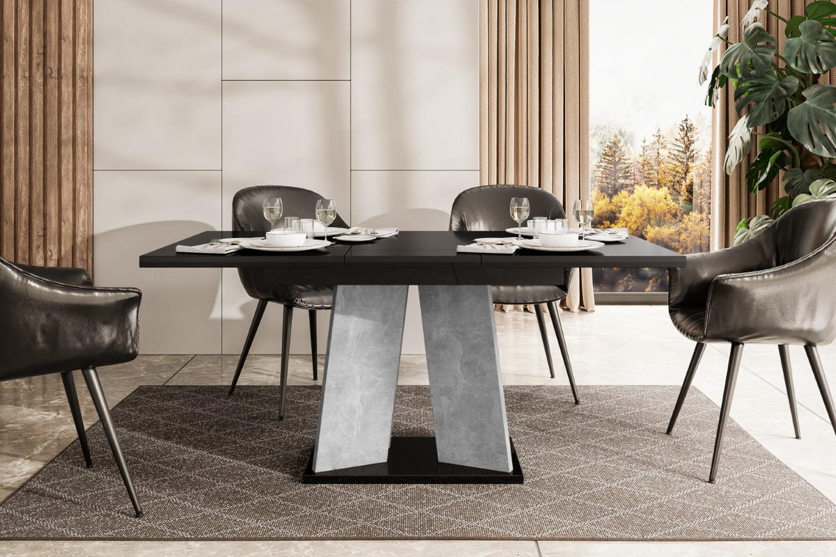 ESSTISCH ausziehbar 120 -160x90x75 cm - Hochglanz Schwarz/Betonoptik - UFOM - Schwarz Hochglanz, Holzwerkstoff (120/90/75cm) - ALTDECOR
