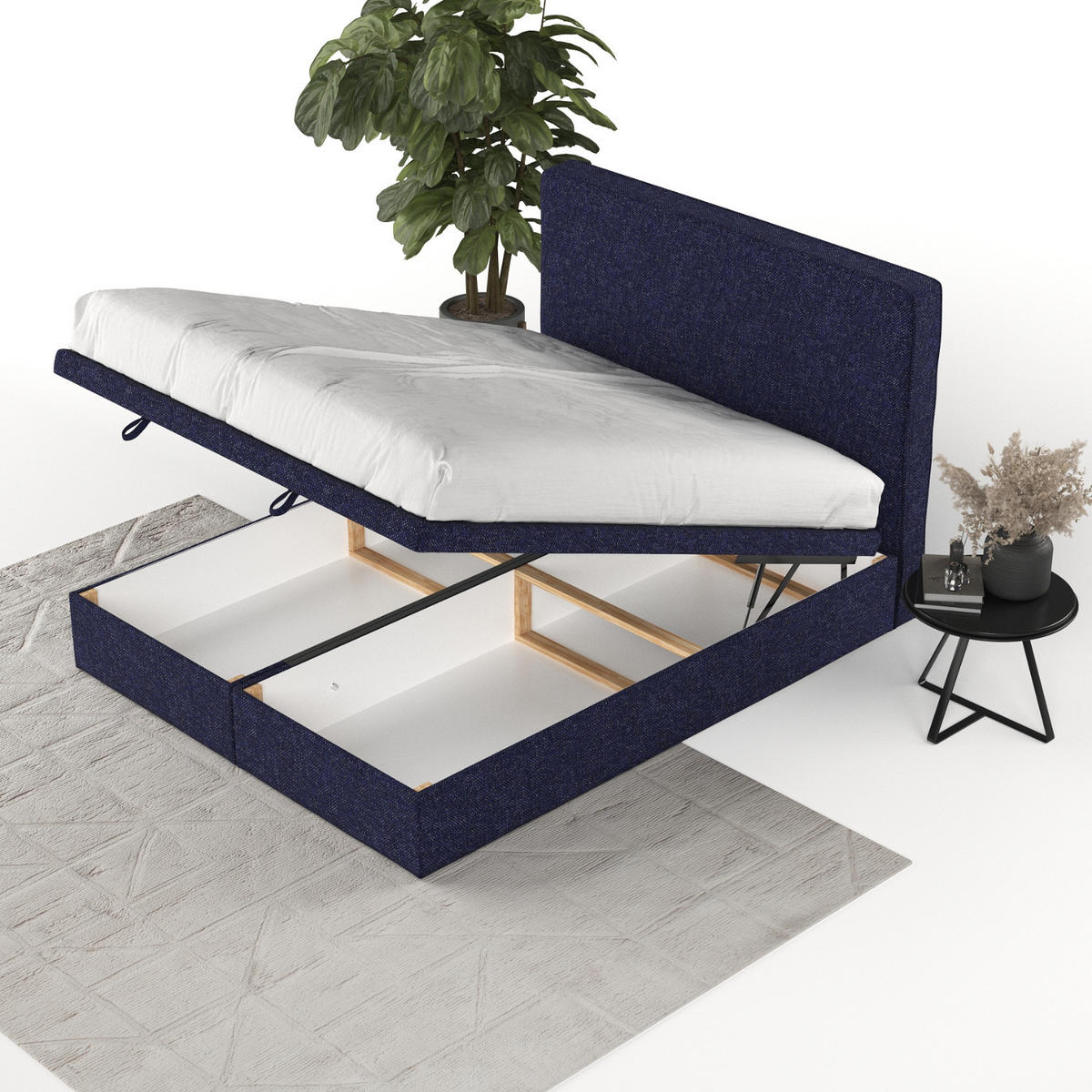 POLSTERBETT Hush mit Stauraum 120/200 cm Marineblau im Alta Stoff - Schwarz/Dunkelblau, Holz/Holzwerkstoff (120/200cm) - AltaBeds