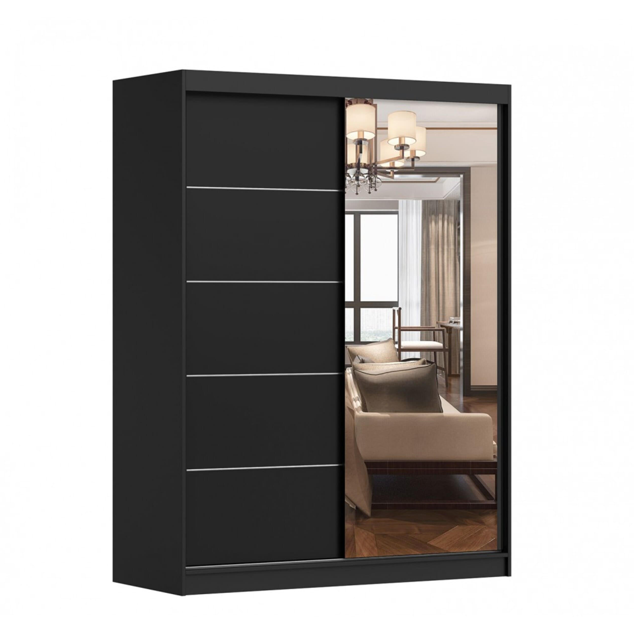 SCHIEBETÜRENSCHRANK - Beni 05 Dark (Schwarz) - Schwarz, Holzwerkstoff/Metall (150/200/61cm) - Möblo