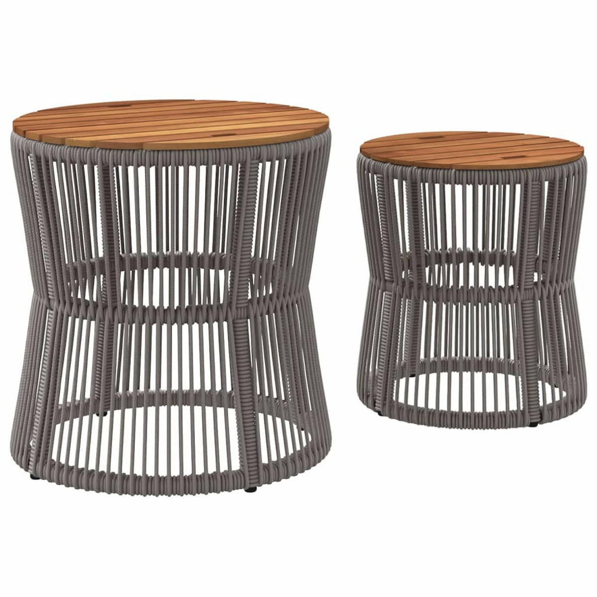 GARTEN-BEISTELLTISCHE 2er Set Mit Holzplatte Grau Poly Rattan - Grau, Kunststoff (50/50/45cm) - vidaXL