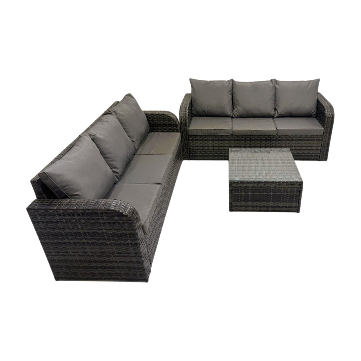GARTENTISCHGRUPPE Polyrattan Dunkelgrau 3-teilige - Dunkelgrau/Grau, Glas/Kunststoff - Fimous