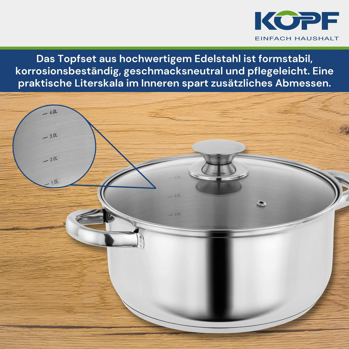 KOPF TOPFSET Janina, Edelstahl, Induktion, 19-teilig - Silberfarben, Metall - KOPF