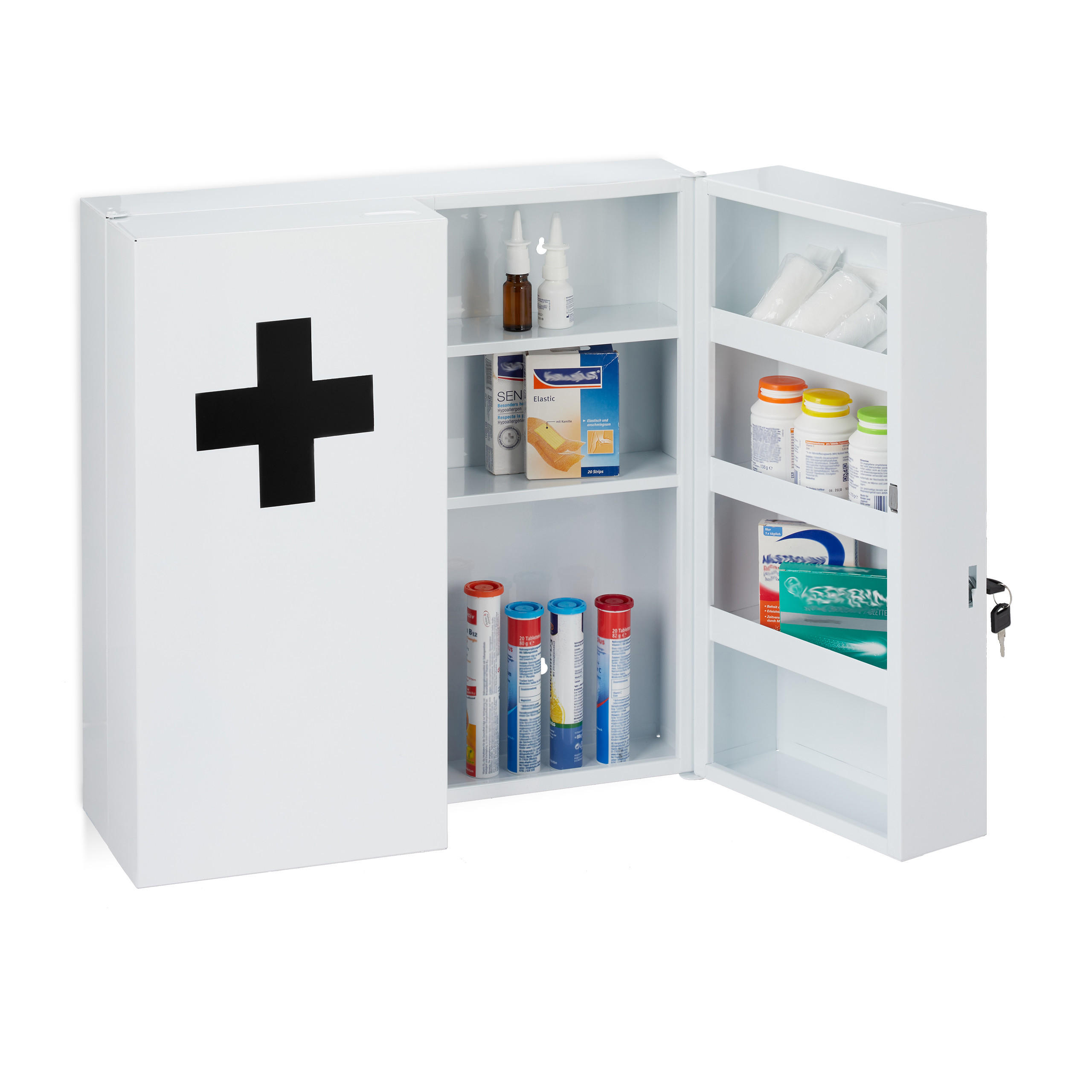 MEDICINSK&Aring;P Vitt st&aring;l l&aring;sbart v&auml;ggmonterat 2-d&ouml;rrar 53.5/53/19 cm