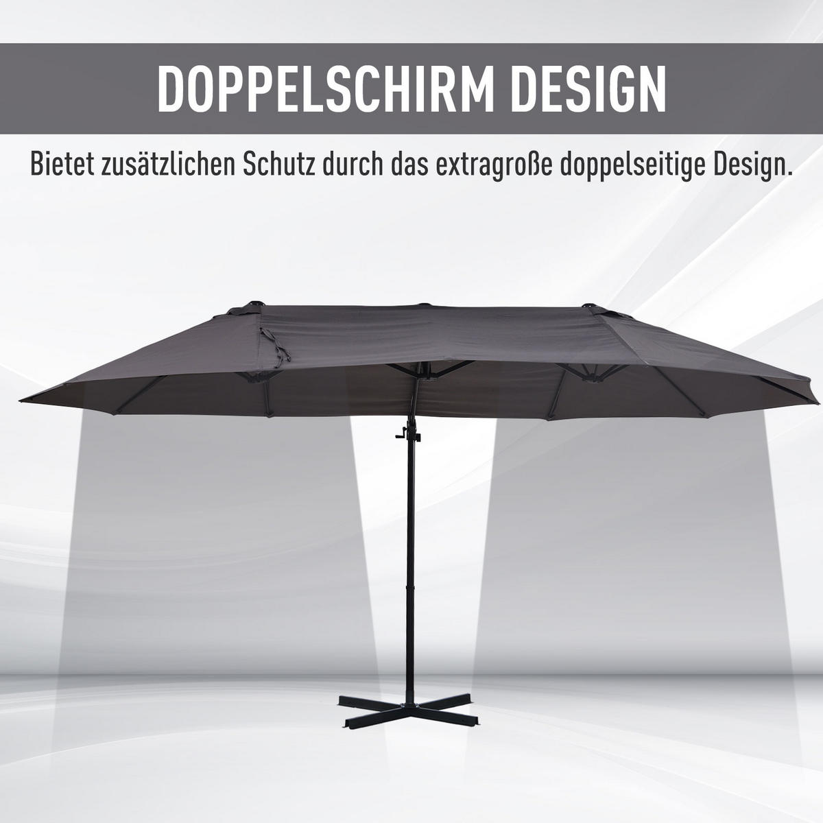 DOPPELSONNENSCHIRM, Ampelschirm mit Kurbel, Verstellbarer Gartenschirm, Metall, Dunkelgrau - Dunkelgrau, Metall (445/270cm) - Outsunny