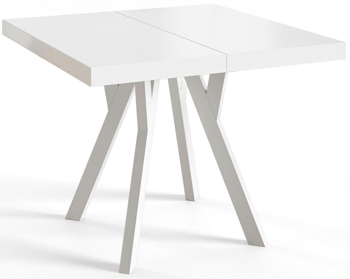 ESSZIMMERTISCH RICO, ausziehbarer Tisch120-220X120X77 cm, Farbe: Weiß, mit Holzbeinen in Farbe Weiß - Weiß, Holzwerkstoff (120/120/77cm) - Alpi-Möbel